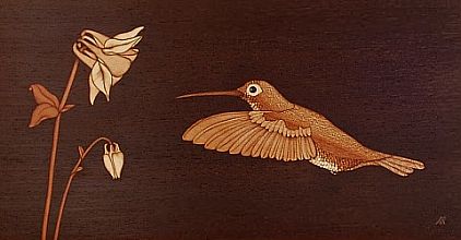 Holzbild "Kolibri" mit Akelei